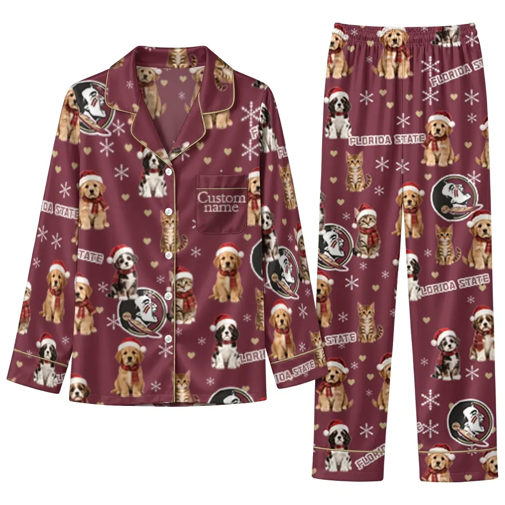 Florida State Seminoles Long Pajama Set Personalized Animal Scatter Garnet Best Selling Florida State Seminoles Long Pajama Set Personalized Animal Scatter Garnet Best Selling