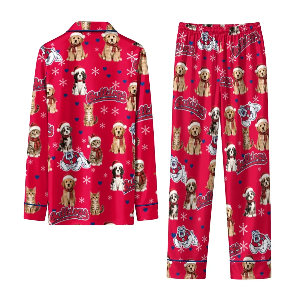 Fresno State Bulldogs Long Pajama Set Customized Animal Scatter Red Fashion Forward Fresno State Bulldogs Long Pajama Set Customized Animal Scatter Red Fashion Forward