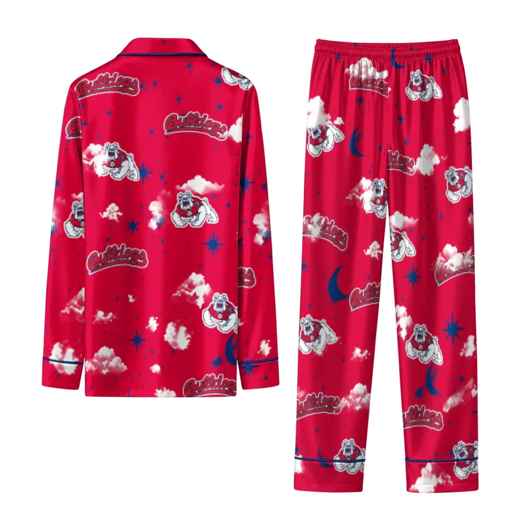 Fresno State Bulldogs Long Pajama Set Customized Cloud Stars Red Fashion Forward Fresno State Bulldogs Long Pajama Set Customized Cloud Stars Red Fashion Forward