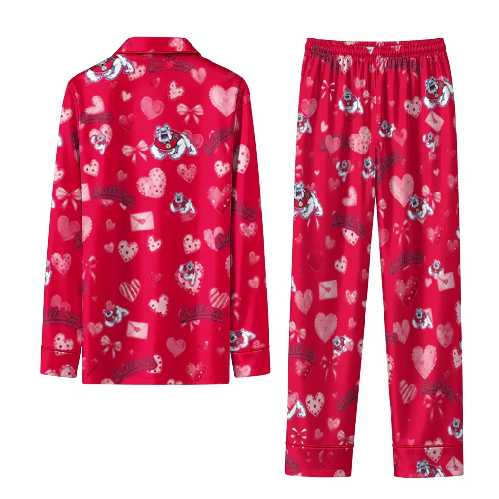 Fresno State Bulldogs Long Pajama Set Customized Heart Charms Red Fashion Forward Fresno State Bulldogs Long Pajama Set Customized Heart Charms Red Fashion Forward