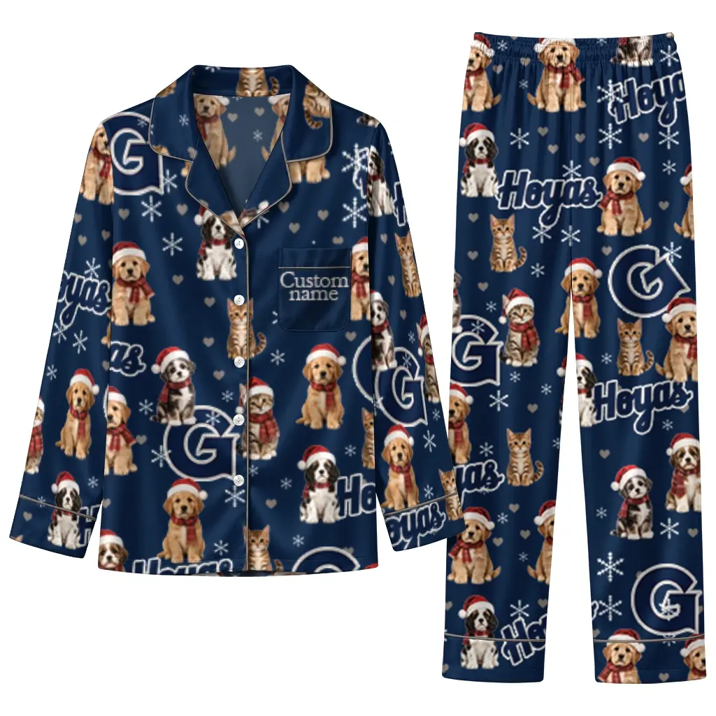 Georgetown Hoyas Long Pajama Set Personalized Animal Scatter Blue Best Selling Georgetown Hoyas Long Pajama Set Personalized Animal Scatter Blue Best Selling