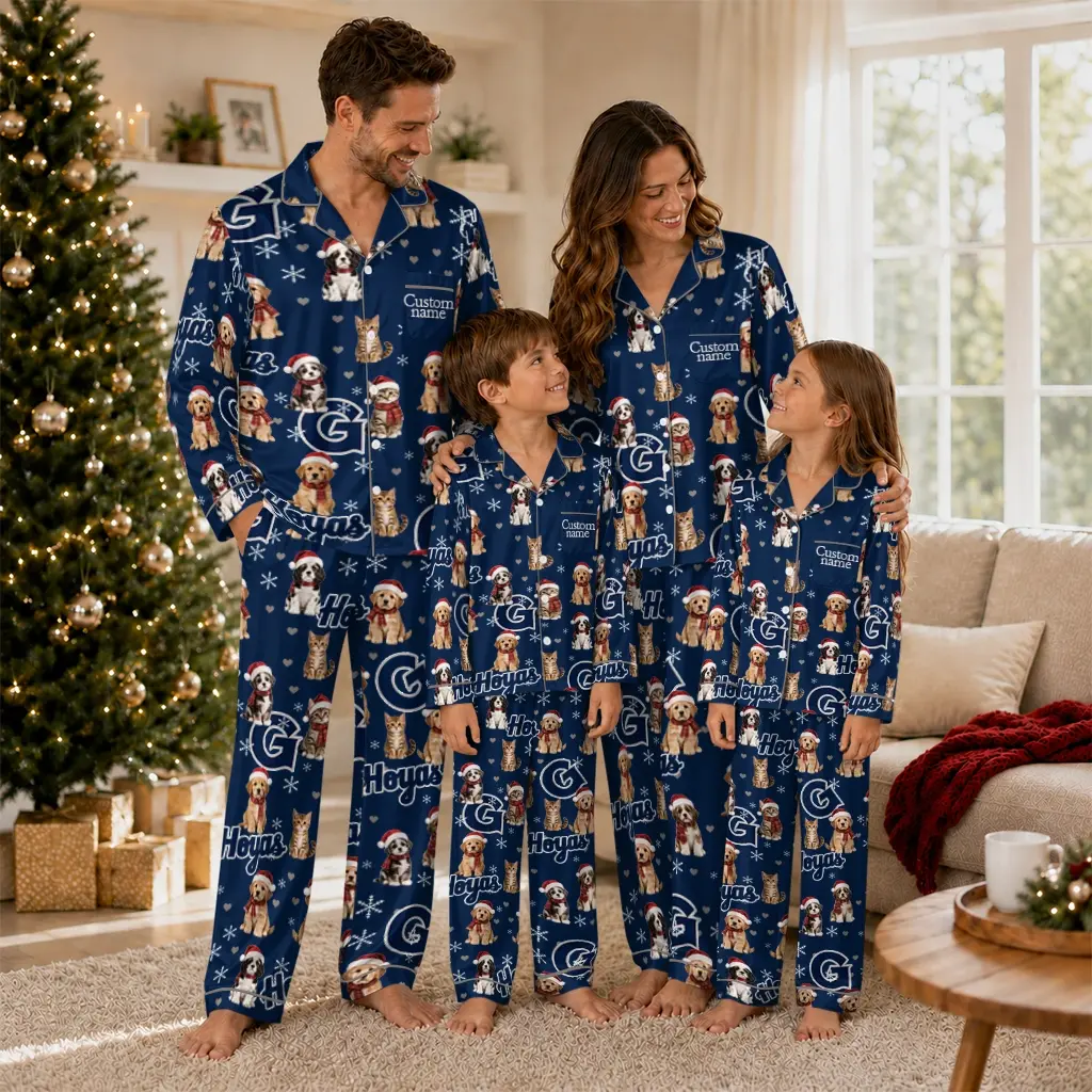 Georgetown Hoyas Long Pajama Set Personalized Animal Scatter Blue Latest Model Georgetown Hoyas Long Pajama Set Personalized Animal Scatter Blue Latest Model