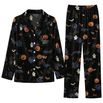 Georgetown Hoyas Long Pajama Set Personalized Icon Confetti Black Best Selling