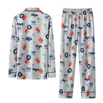 Georgetown Hoyas Long Pajama Set Personalized Ribbon Florals Blue Fashion Forward