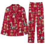 Georgia Bulldogs Long Pajama Set Custom Animal Scatter Red Best Selling