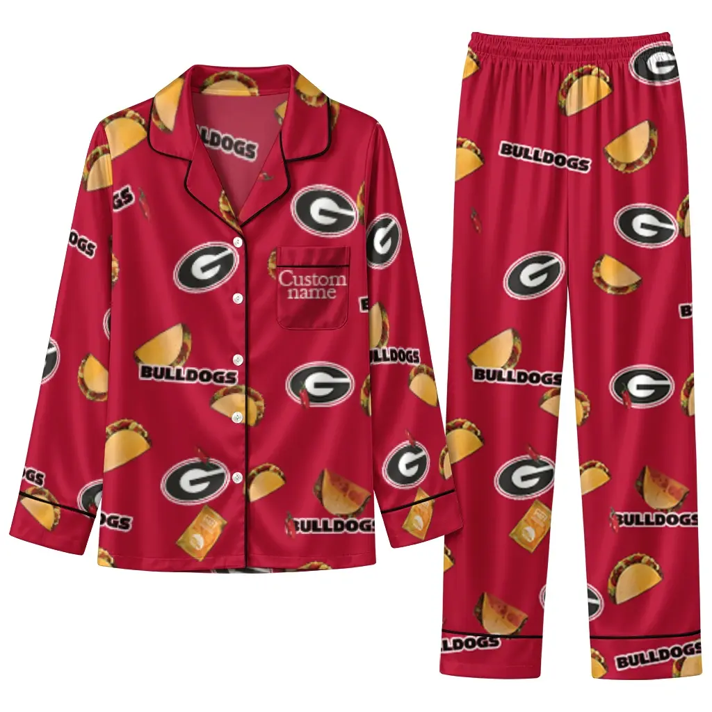 Georgia Bulldogs Long Pajama Set Custom Snack Scatter Red Best Selling Georgia Bulldogs Long Pajama Set Custom Snack Scatter Red Best Selling