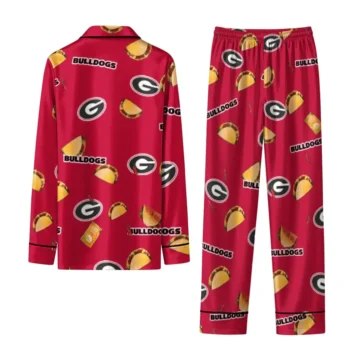 Georgia Bulldogs Long Pajama Set Custom Snack Scatter Red Fashion Forward