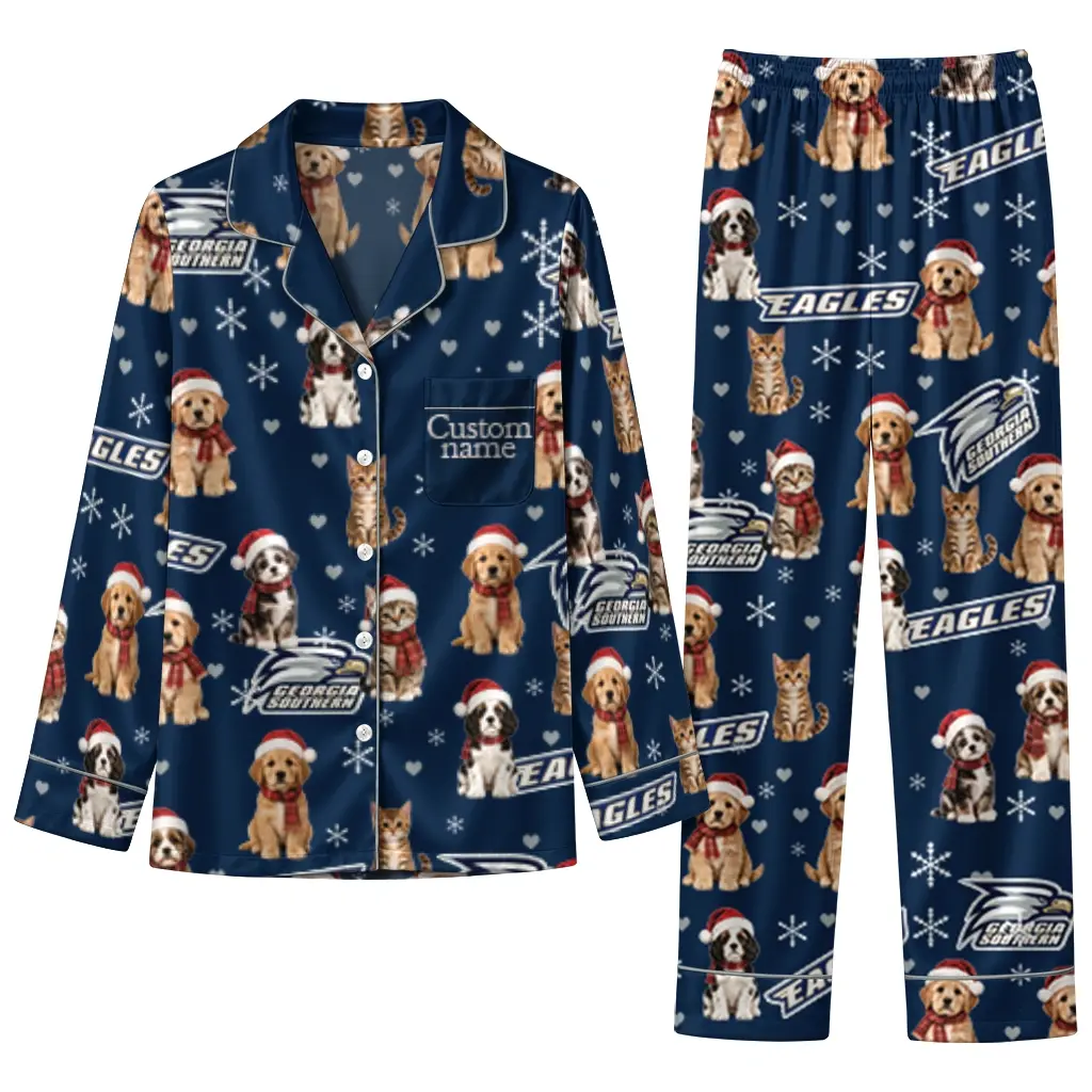Georgia Southern Eagles Long Pajama Set Customized Animal Scatter Blue Best Selling Georgia Southern Eagles Long Pajama Set Customized Animal Scatter Blue Best Selling