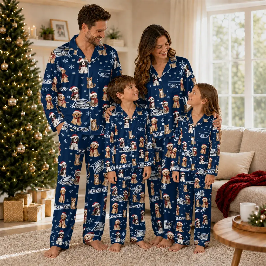 Georgia Southern Eagles Long Pajama Set Customized Animal Scatter Blue Latest Model Georgia Southern Eagles Long Pajama Set Customized Animal Scatter Blue Latest Model