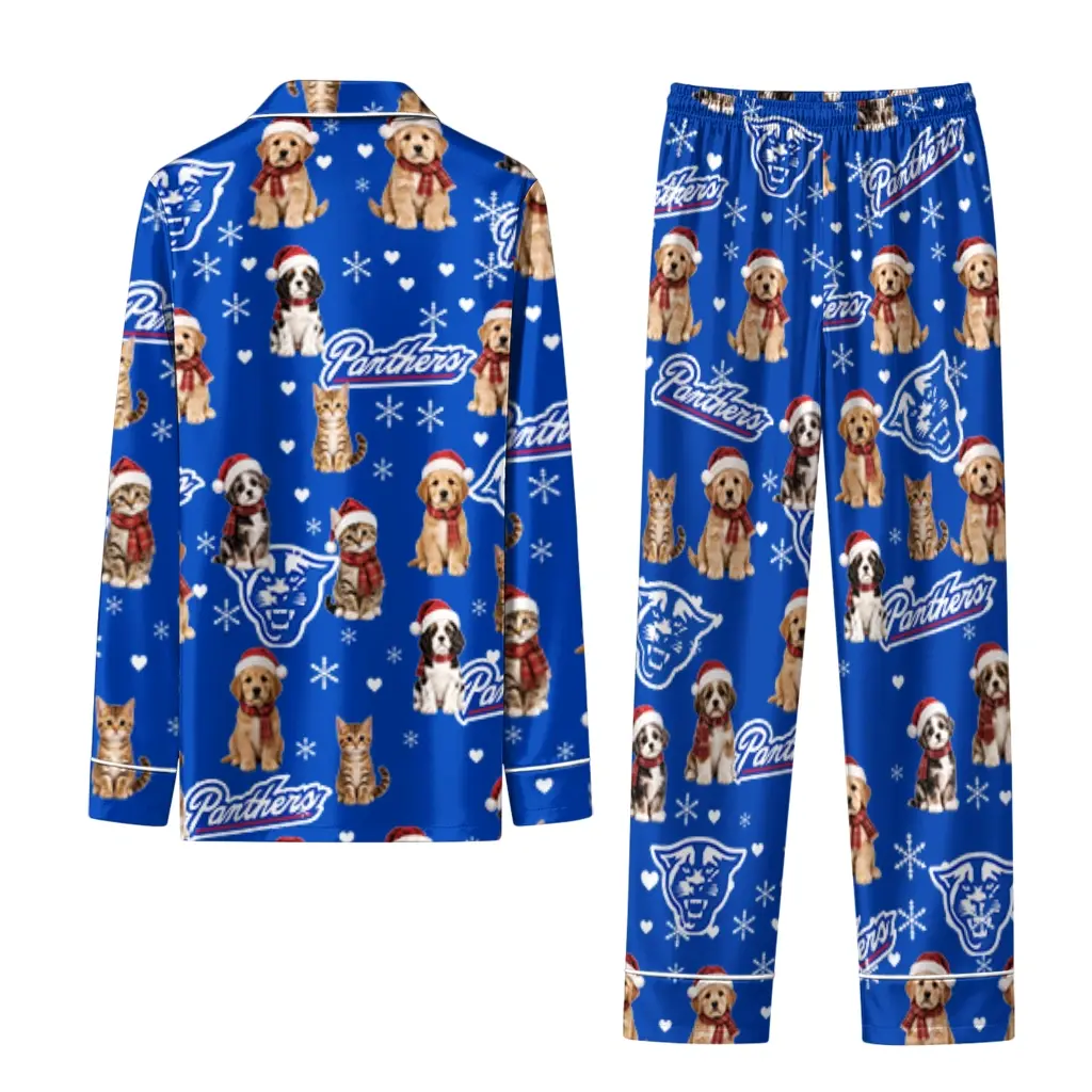 Georgia State Panthers Long Pajama Set Personalized Animal Scatter Blue Fashion Forward Georgia State Panthers Long Pajama Set Personalized Animal Scatter Blue Fashion Forward