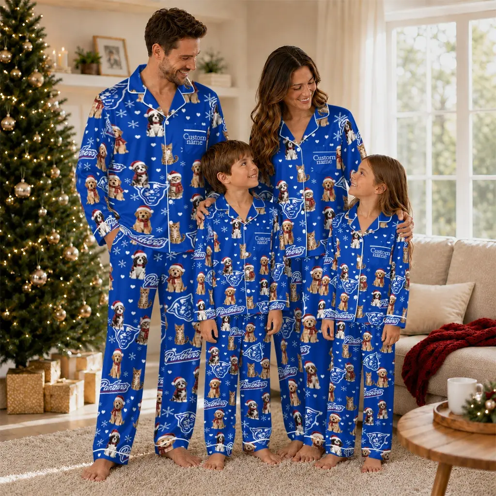 Georgia State Panthers Long Pajama Set Personalized Animal Scatter Blue Latest Model Georgia State Panthers Long Pajama Set Personalized Animal Scatter Blue Latest Model