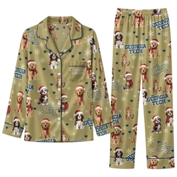 Georgia Tech Yellow Jackets Long Pajama Set Customized Animal Scatter Gold Best Selling