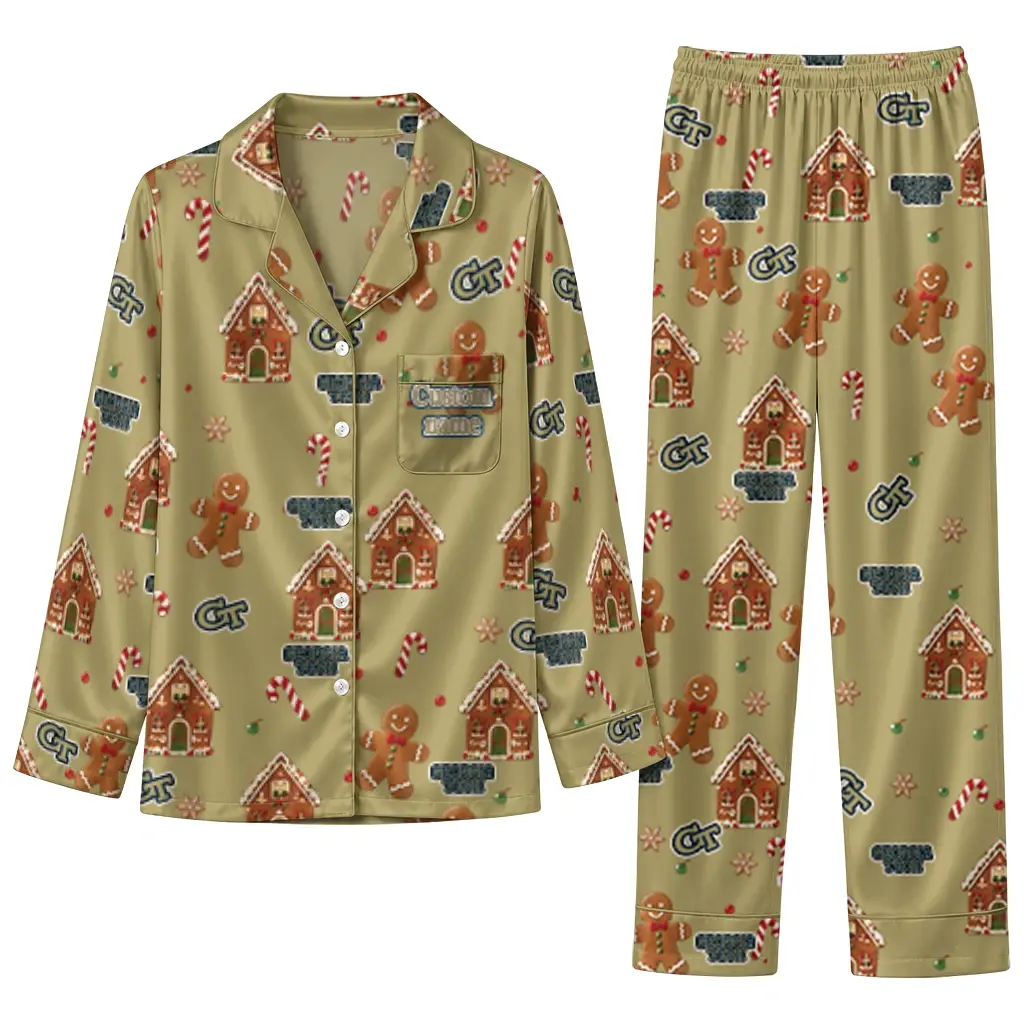 Georgia Tech Yellow Jackets Long Pajama Set Customized Candy Scatter Gold Best Selling Georgia Tech Yellow Jackets Long Pajama Set Customized Candy Scatter Gold Best Selling