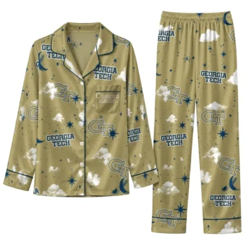 Georgia Tech Yellow Jackets Long Pajama Set Customized Cloud Stars Gold Best Selling
