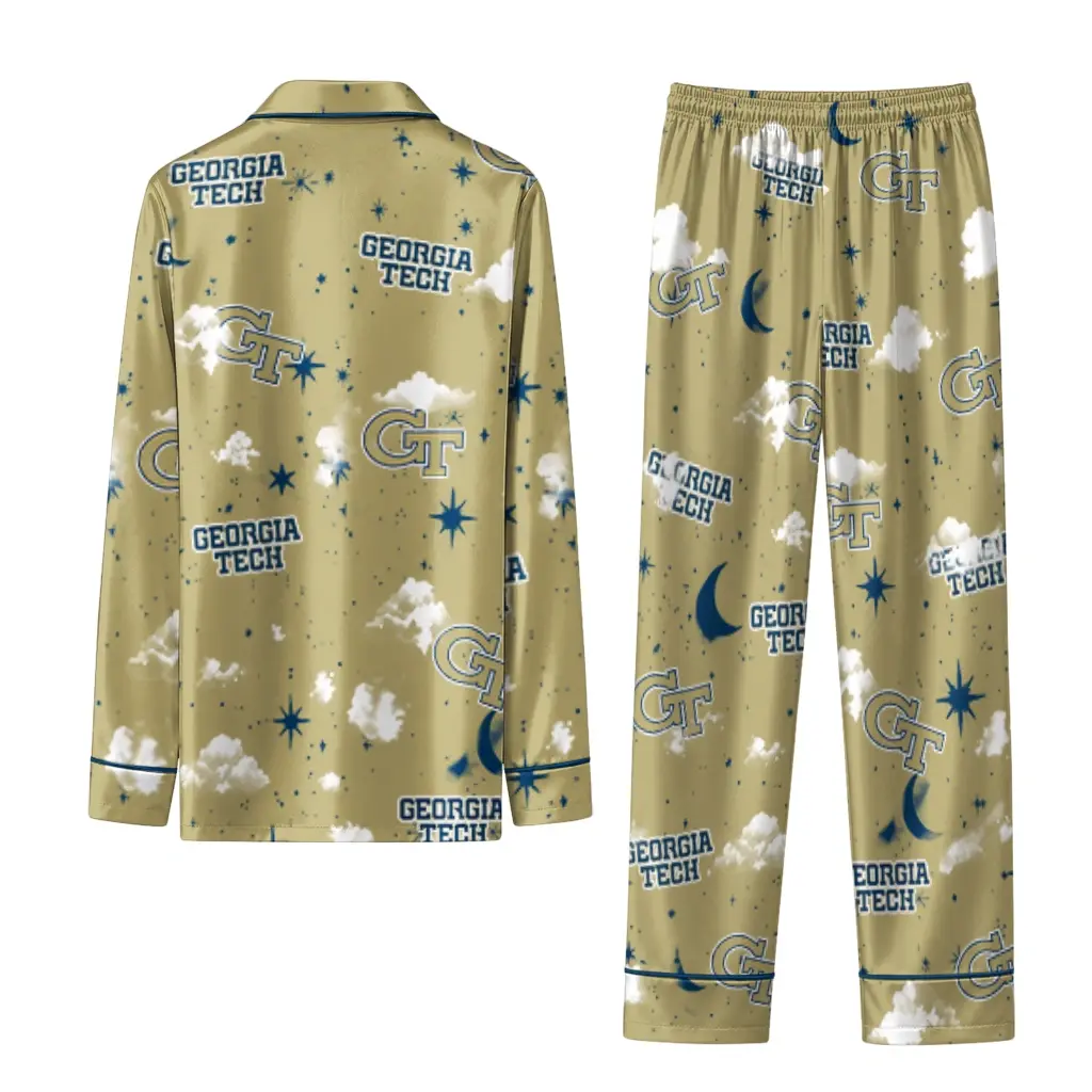 Georgia Tech Yellow Jackets Long Pajama Set Customized Cloud Stars Gold Fashion Forward Georgia Tech Yellow Jackets Long Pajama Set Customized Cloud Stars Gold Fashion Forward