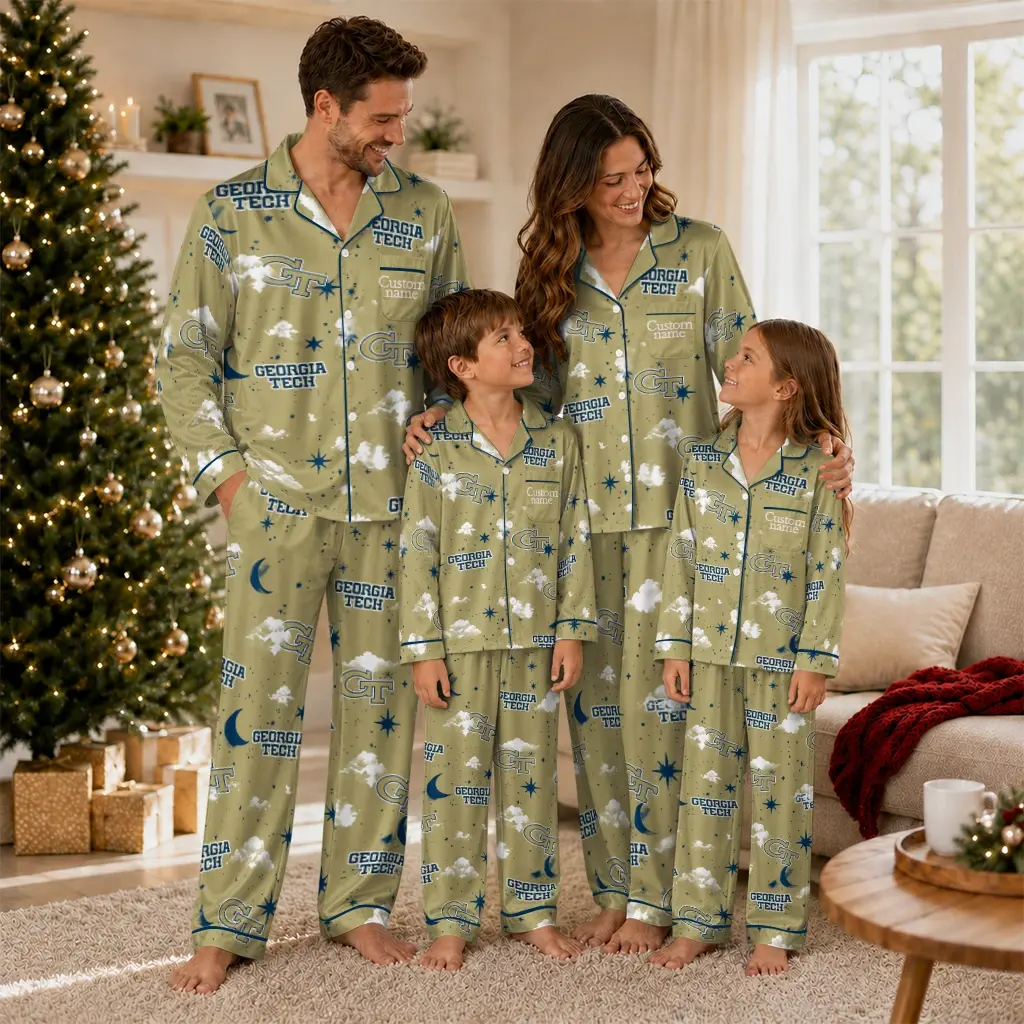Georgia Tech Yellow Jackets Long Pajama Set Customized Cloud Stars Gold Latest Model Georgia Tech Yellow Jackets Long Pajama Set Customized Cloud Stars Gold Latest Model