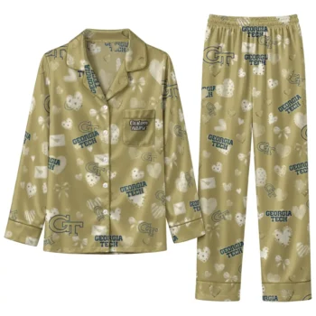 Georgia Tech Yellow Jackets Long Pajama Set Customized Heart Charms Gold Best Selling