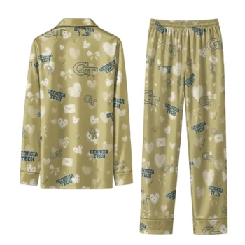Georgia Tech Yellow Jackets Long Pajama Set Customized Heart Charms Gold Fashion Forward