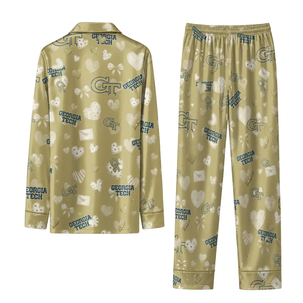 Georgia Tech Yellow Jackets Long Pajama Set Customized Heart Charms Gold Fashion Forward Georgia Tech Yellow Jackets Long Pajama Set Customized Heart Charms Gold Fashion Forward