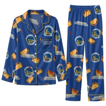 Golden State Warriors Long Pajama Set Custom Snack Scatter Blue Best Selling