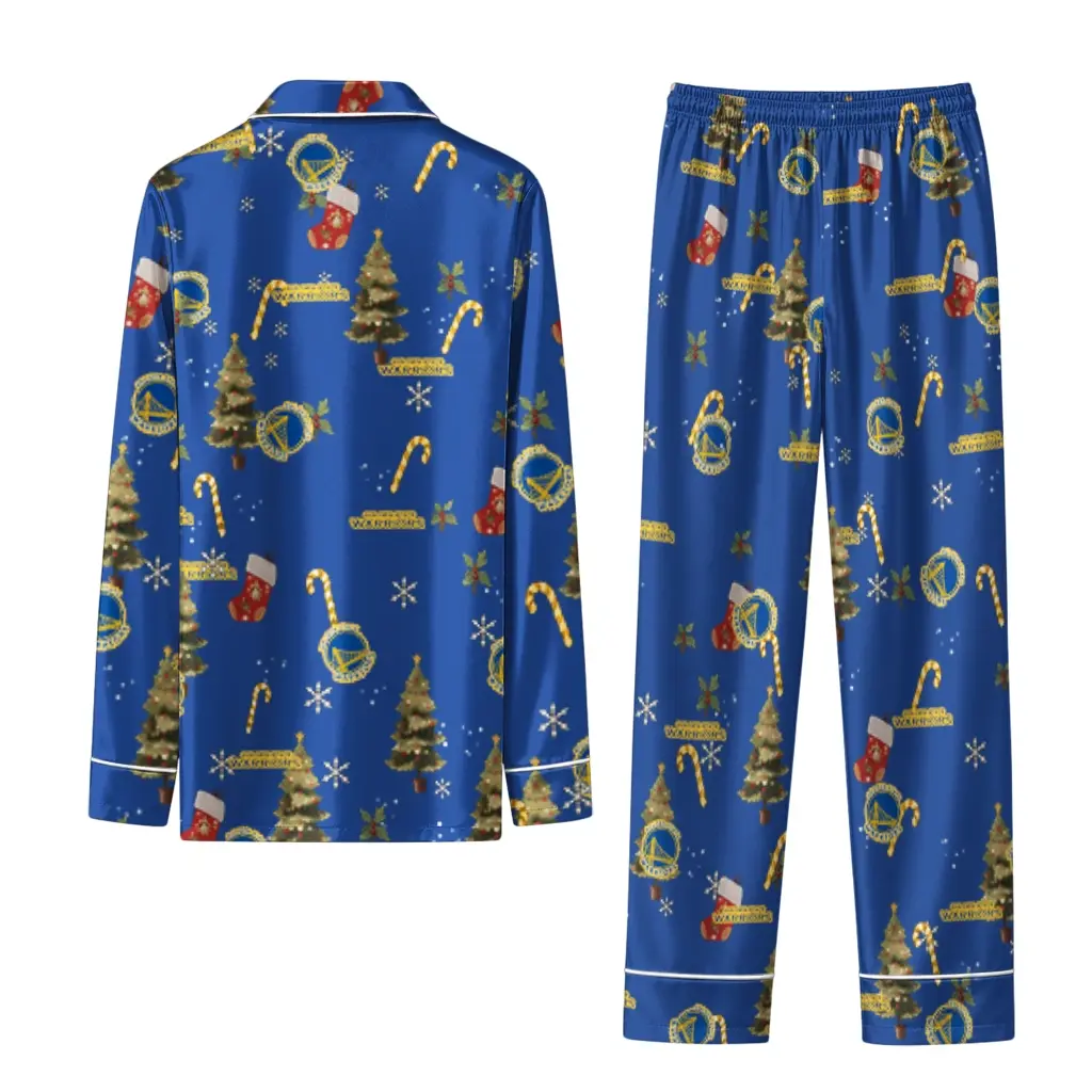 Golden State Warriors Long Pajama Set Customized Sprig Scatter Blue Fashion Forward Golden State Warriors Long Pajama Set Customized Sprig Scatter Blue Fashion Forward