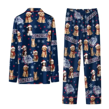 Gonzaga Bulldogs Long Pajama Set Custom Animal Scatter Blue Fashion Forward