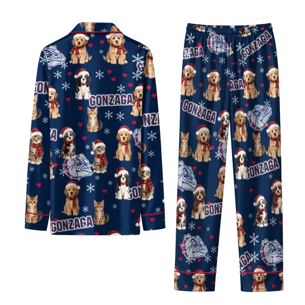 Gonzaga Bulldogs Long Pajama Set Custom Animal Scatter Blue Fashion Forward Gonzaga Bulldogs Long Pajama Set Custom Animal Scatter Blue Fashion Forward