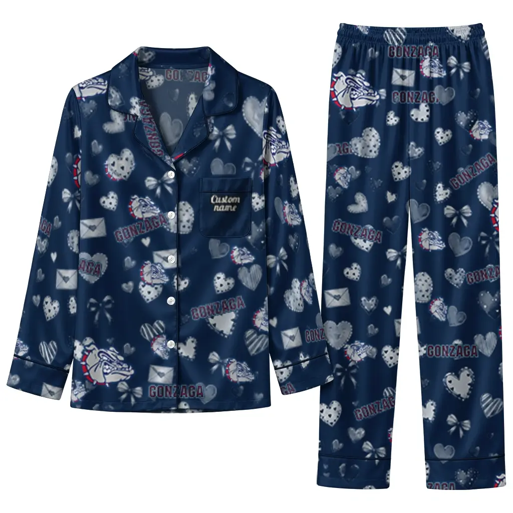 Gonzaga Bulldogs Long Pajama Set Custom Heart Charms Blue Best Selling Gonzaga Bulldogs Long Pajama Set Custom Heart Charms Blue Best Selling
