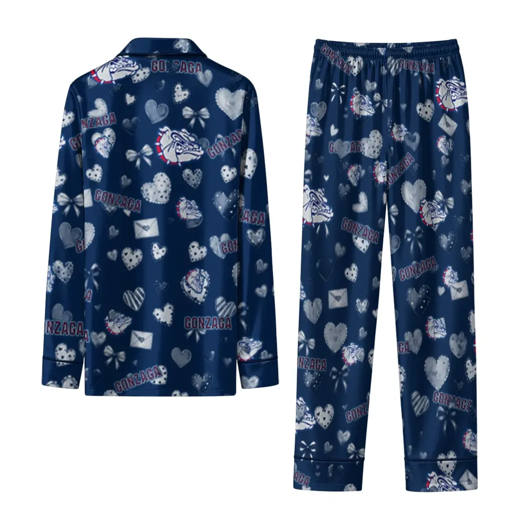 Gonzaga Bulldogs Long Pajama Set Custom Heart Charms Blue Fashion Forward Gonzaga Bulldogs Long Pajama Set Custom Heart Charms Blue Fashion Forward