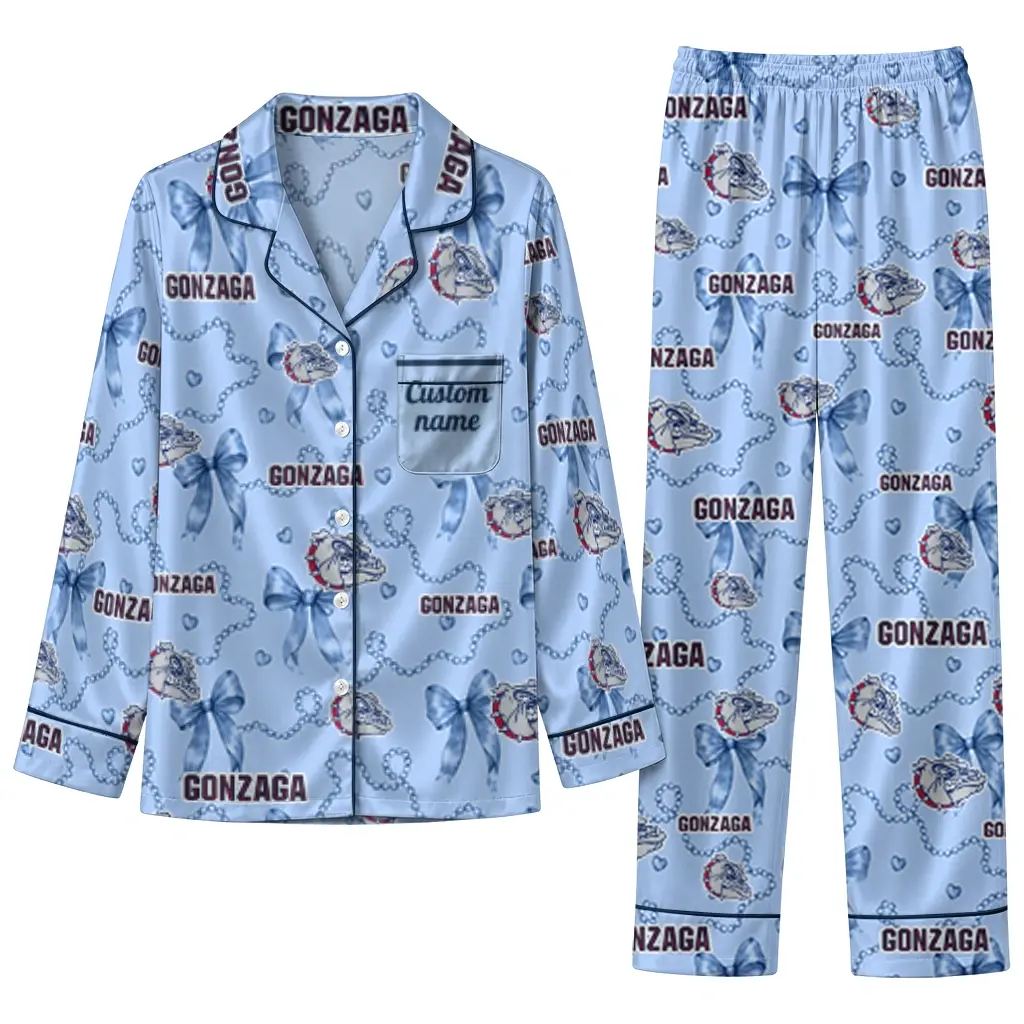 Gonzaga Bulldogs Long Pajama Set Custom Ribbon Chains Blue Best Selling Gonzaga Bulldogs Long Pajama Set Custom Ribbon Chains Blue Best Selling