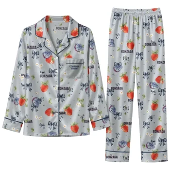Gonzaga Bulldogs Long Pajama Set Custom Ribbon Florals Blue Best Selling