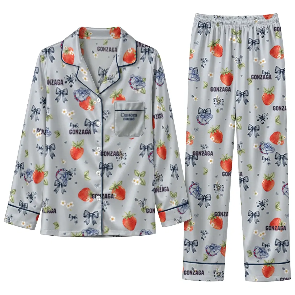 Gonzaga Bulldogs Long Pajama Set Custom Ribbon Florals Blue Best Selling Gonzaga Bulldogs Long Pajama Set Custom Ribbon Florals Blue Best Selling