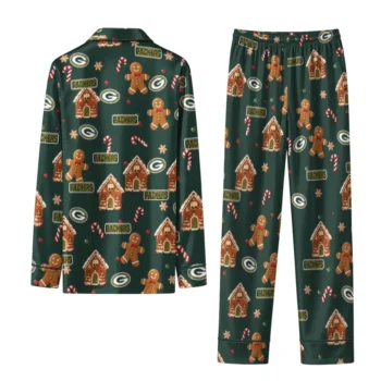 Green Bay Packers Long Pajama Set Custom Candy Scatter Green Fashion Forward