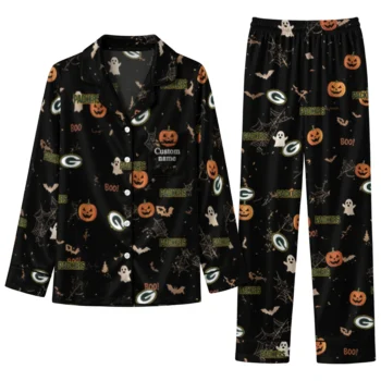 green bay packers long pajama set custom icon confetti black best selling.webp