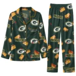 Green Bay Packers Long Pajama Set Custom Snack Scatter Green Best Selling