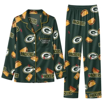 Green Bay Packers Long Pajama Set Custom Snack Scatter Green Best Selling