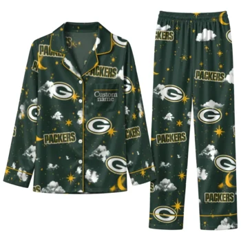 Green Bay Packers Long Pajama Set Customized Cloud Stars Green Best Selling