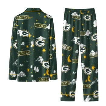 Green Bay Packers Long Pajama Set Customized Cloud Stars Green Fashion Forward