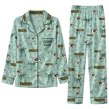 green bay packers long pajama set customized ribbon chains green best selling.webp