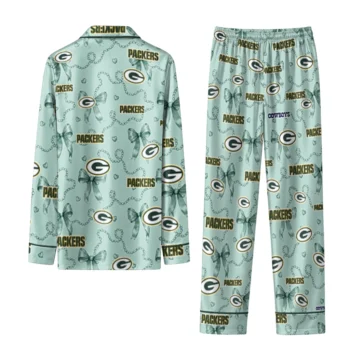 green bay packers long pajama set customized ribbon chains green fashion forward.webp