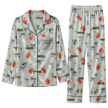 green bay packers long pajama set customized ribbon florals green best selling.webp