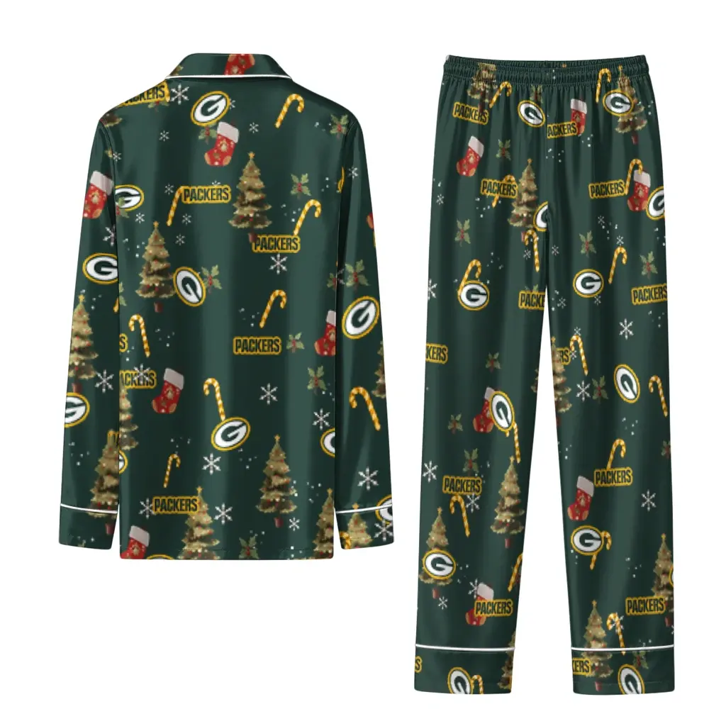Green Bay Packers Long Pajama Set Customized Sprig Scatter Green Fashion Forward Green Bay Packers Long Pajama Set Customized Sprig Scatter Green Fashion Forward