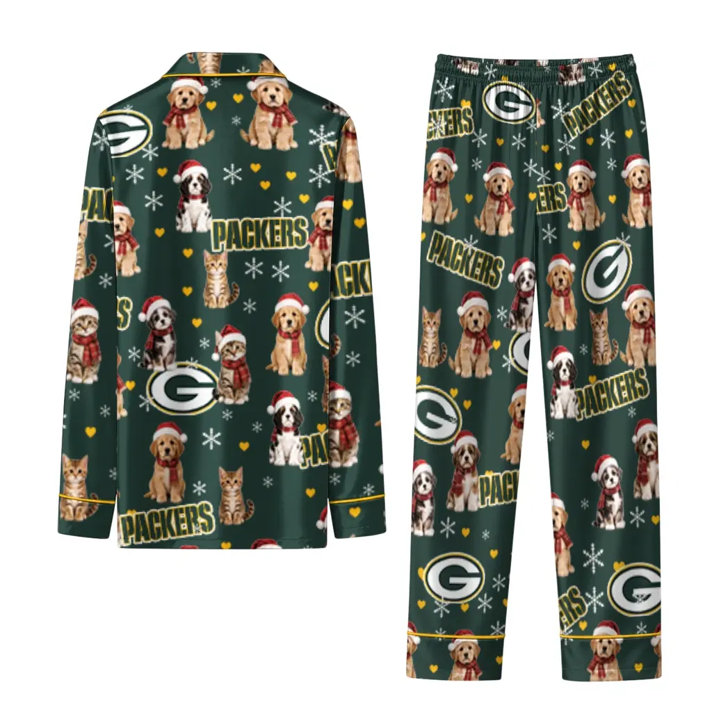 Green Bay Packers Long Pajama Set Personalized Animal Scatter Green Fashion Forward Green Bay Packers Long Pajama Set Personalized Animal Scatter Green Fashion Forward