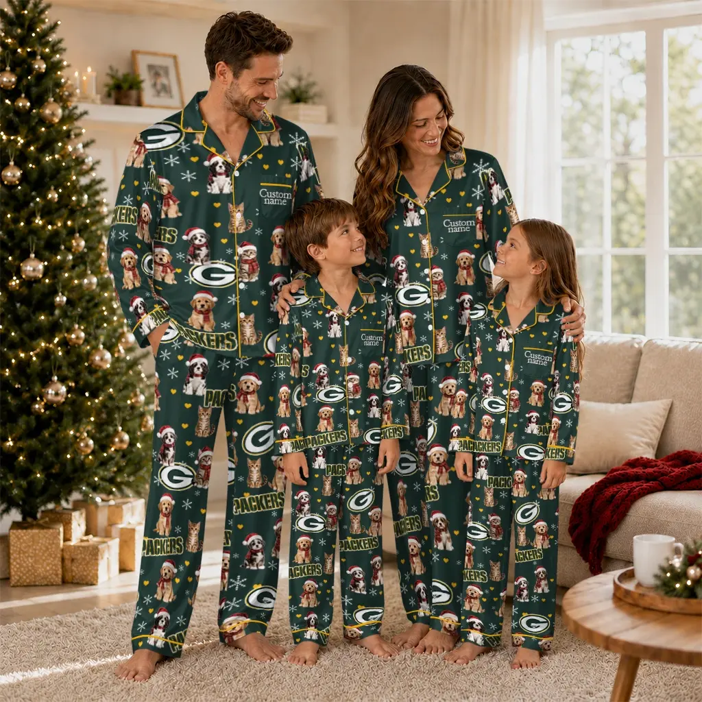 Green Bay Packers Long Pajama Set Personalized Animal Scatter Green Latest Model Green Bay Packers Long Pajama Set Personalized Animal Scatter Green Latest Model