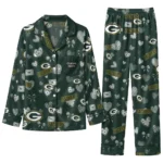green bay packers long pajama set personalized heart charms green best selling.webp