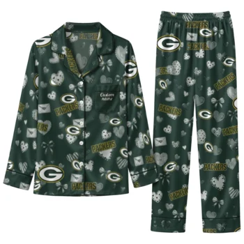 green bay packers long pajama set personalized heart charms green best selling.webp