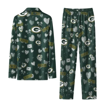 green bay packers long pajama set personalized heart charms green fashion forward.webp