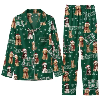 Hawaii Rainbow Warriors Long Pajama Set Customized Animal Scatter Green Best Selling