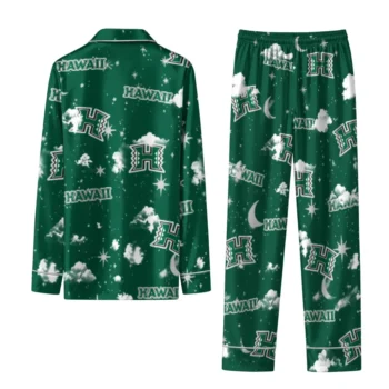 Hawaii Rainbow Warriors Long Pajama Set Customized Cloud Stars Green Fashion Forward