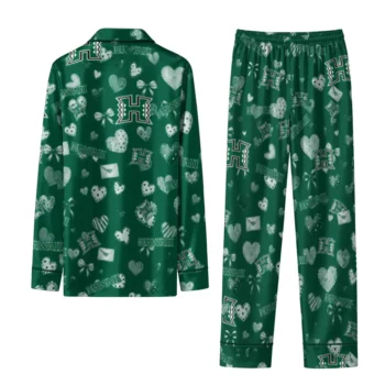 Hawaii Rainbow Warriors Long Pajama Set Customized Heart Charms Green Fashion Forward